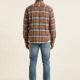 Broderick's Clothing Co. Johnston & Murphy heathered plaid woven shirt with long sleeves worn with blue jeans