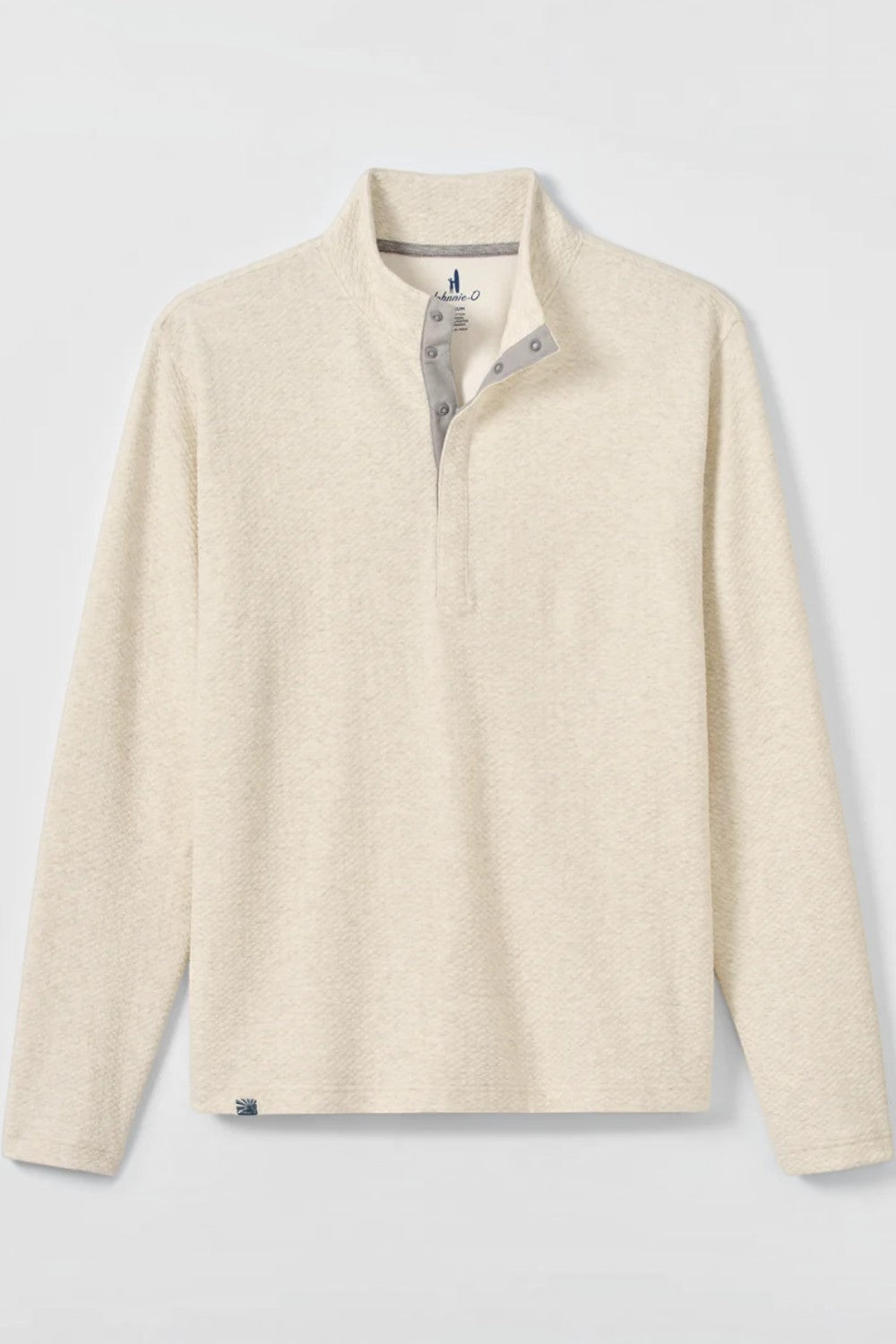 Broderick's Clothing Co. Johnnie-O cream textured knit pullover with a hidden snap placket and long sleeves.