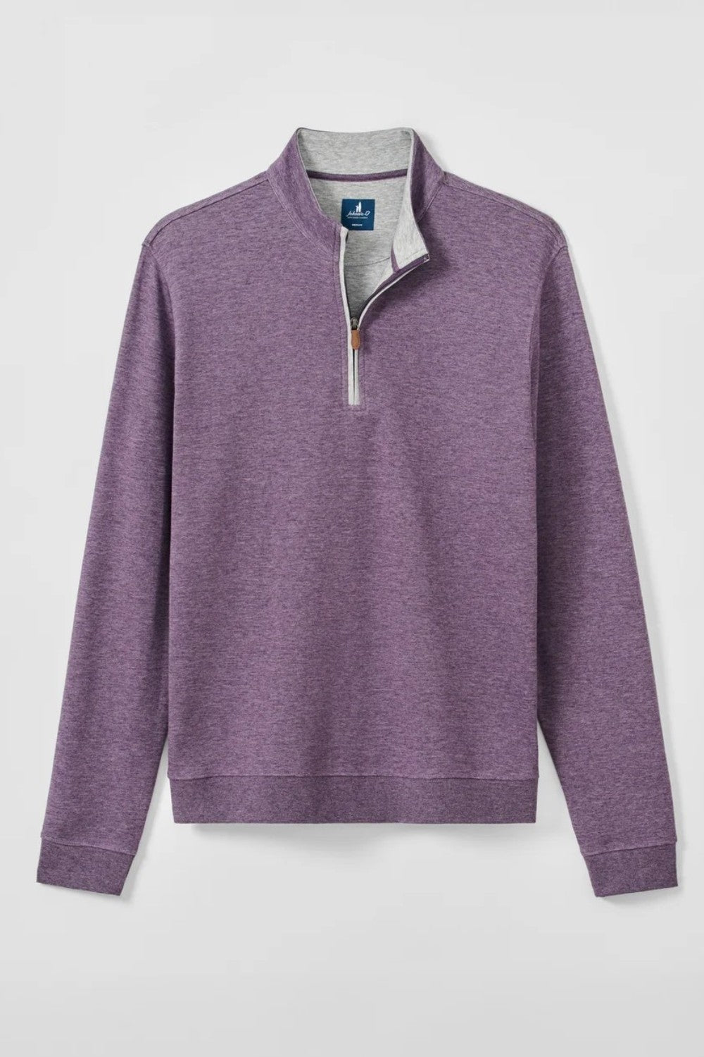 Broderick's Clothing Co. Johnnie-O Sully purple heathered cotton-blend quarter-zip pullover with grey inner collar.