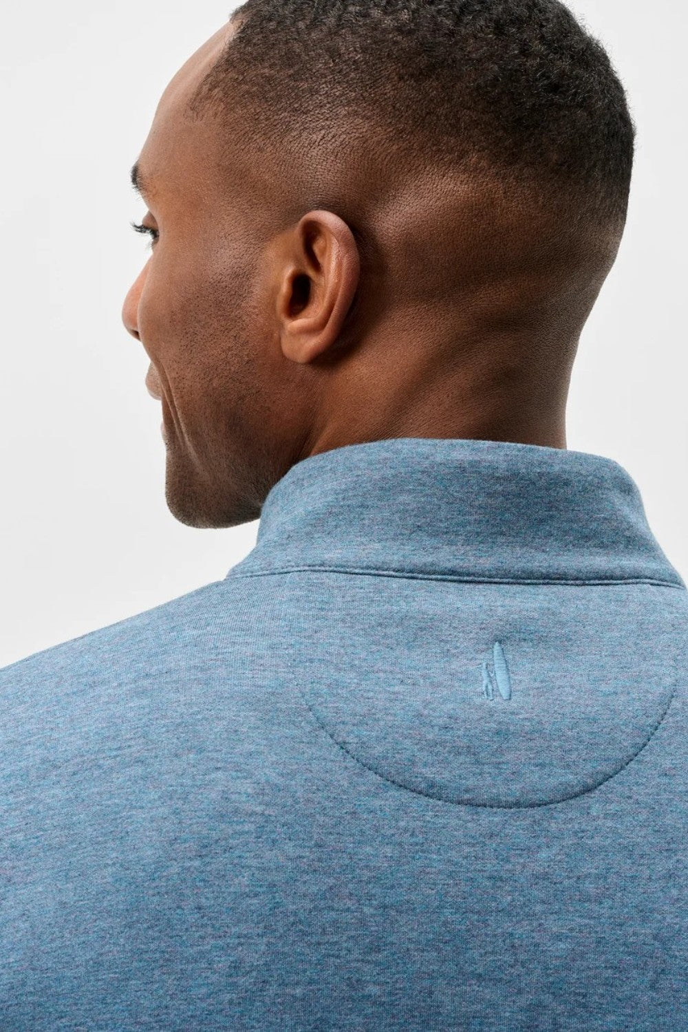 Broderick's Clothing Co. Johnnie-O Sully blue quarter-zip pullover with soft plaited cotton-blend fabric