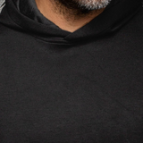 Broderick's Clothing Co. Au Noir KAIZEN black pullover hoodie worn by a man with a beard