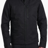 Broderick's Clothing Co. KÜHL BURR insulated black cotton jacket with berber collar and zippered chest pocket.