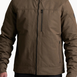 Broderick's Clothing Co. KÜHL BURR insulated jacket in brown cotton with a zip-up front and berber collar detail.
