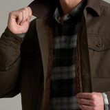Broderick's Clothing Co. KÜHL MAVERICK jacket in brown canvas with a warm fleece lining and corduroy collar detail.