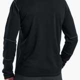 Back view of Broderick's Clothing Co. KÜHL INVIGORATR black merino wool quarter zip with flat seam construction.