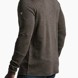 Broderick's Clothing Co. KÜHL INVIGORATR merino wool quarter zip in olive green, back view on a male model.