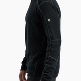Broderick's Clothing Co. KÜHL INVIGORATR black merino wool quarter-zip with flat seams and athletic fit, side view