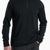Broderick's Clothing Co. KÜHL INVIGORATR black merino wool quarter zip with flat seam construction on a male model