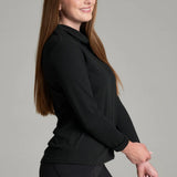 Broderick's Clothing Co. KÜHL Remi black long-sleeve performance pullover with a turtleneck and crinkle-rib texture.