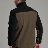 Broderick's Clothing Co. KÜHL SKORCHR fleece quarter-zip sweater in olive and black, worn by a man, back view.