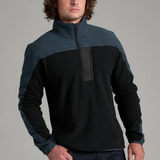 Broderick's Clothing Co. KÜHL SKORCHR fleece quarter-zip sweater in black and blue with a zippered chest pocket.