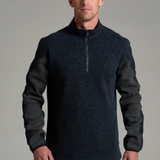 Broderick's Clothing Co. KÜHL Thor 1/4 zip sweater in dark navy wool blend with charcoal grey articulated sleeves.