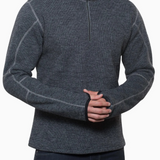 Broderick's Clothing Co. KÜHL Thor 1/4 zip sweater in charcoal grey wool blend with articulated sleeves and thumbholes