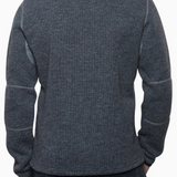 Back view of Broderick's Clothing Co. KÜHL Thor 1/4 zip sweater in charcoal grey wool blend with articulated sleeves.
