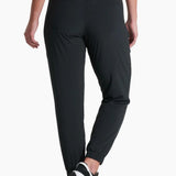 Broderick's Clothing Co. KÜHL Vantage black lined jogger pants with elastic cuffs, back view on a model.