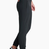 Broderick's Clothing Co. KÜHL Vantage black lined jogger pants with elastic cuffs and waistband on a model