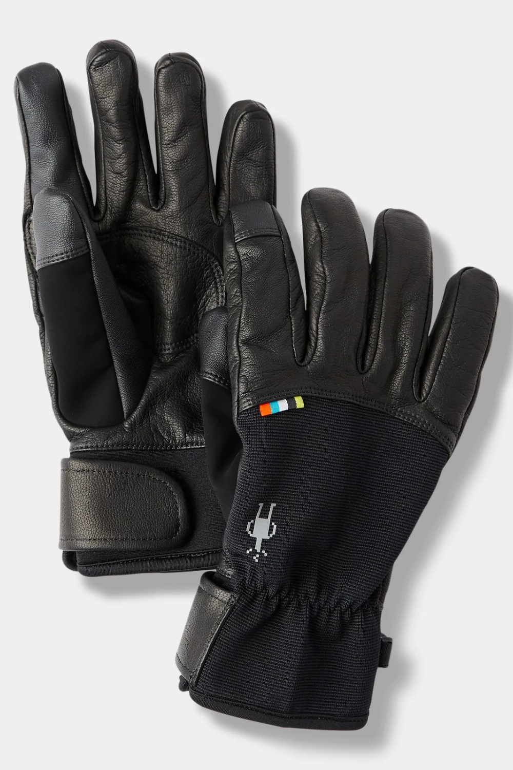 Broderick's Clothing Co. black leather Smartwool Spring Gloves with touchscreen-compatible fingers and merino lining.