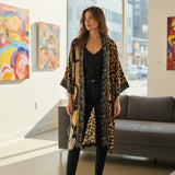 Broderick's Clothing Co. Shannon Passero Dylan kimono cardigan with leopard print and gold circular motifs