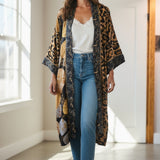 Broderick's Clothing Co. Shannon Passero Dylan kimono cardigan with leopard print and gold circular motifs