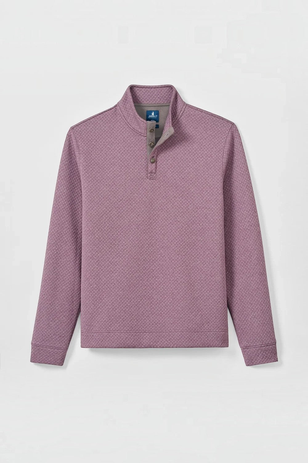 Broderick's Clothing Co. Johnnie-O mauve diamond-knit henley pullover with performance suede placket details.