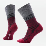 Broderick's Clothing Co. Smartwool women's cozy merino wool crew socks in red and grey with popcorn cable knit texture