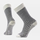 Broderick's Clothing Co. Smartwool crew socks featuring a black and white geometric pattern and chunky knit texture.