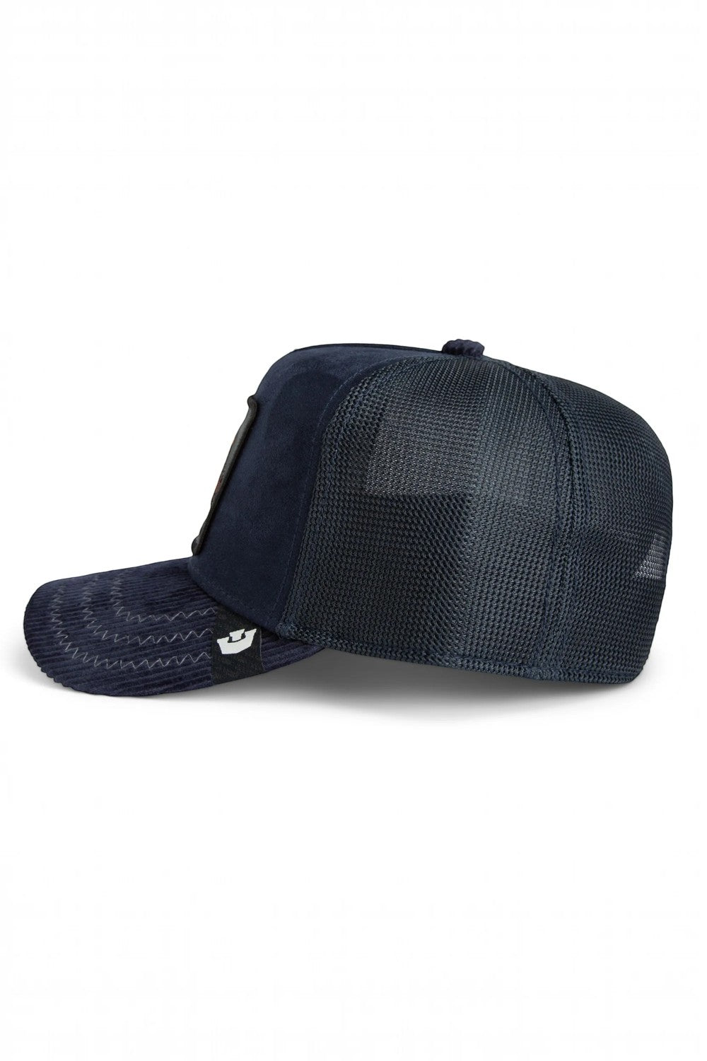 Broderick's Clothing Co. Goorin Bros. SHADOW REMIX navy blue corduroy trucker hat with mesh back and side patch