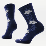 Broderick's Clothing Co. Smartwool women's navy blue crew socks with white garden vine floral pattern
