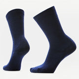 Broderick's Clothing Co. navy blue Merino wool crew socks with a secure comfort welt fit for everyday wear.