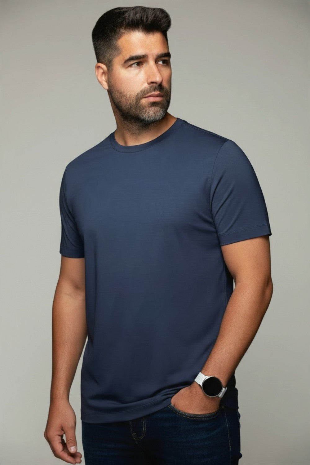 Broderick's Clothing Co. navy blue Au Noir C-MAVEN crew neck t-shirt made from a soft modal and mercerized cotton blend