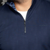 Broderick's Clothing Co. Au Noir BONNEFOI navy blue quarter-zip sport sweater with subtle pinstripe texture