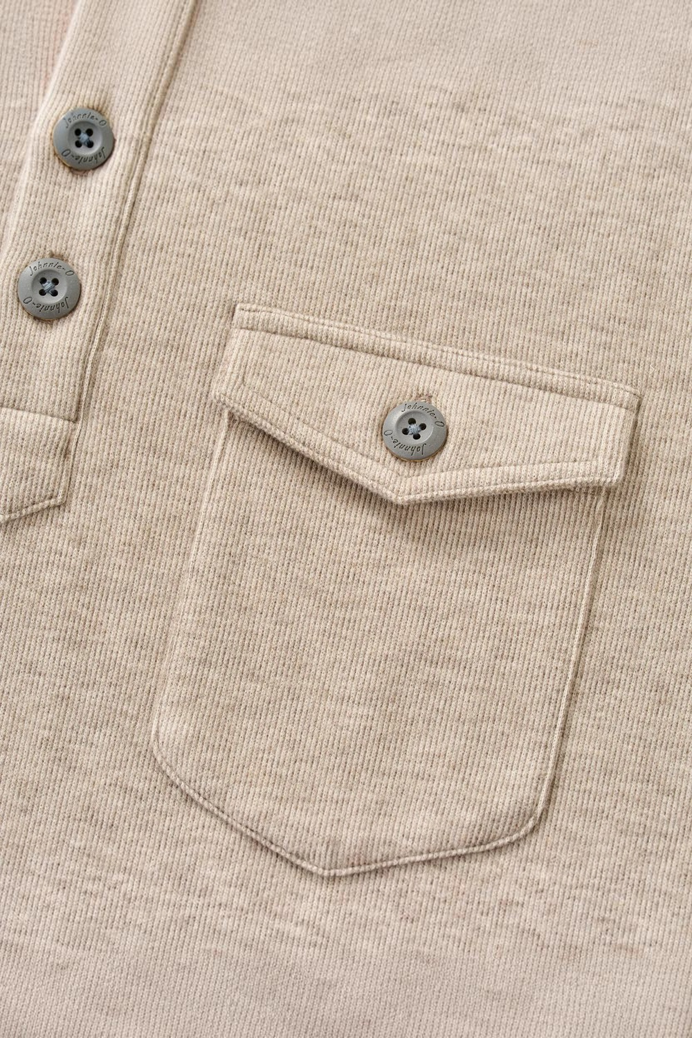 Broderick's Clothing Co. oatmeal heathered cotton-blend henley hoodie with button-up placket and chest pocket