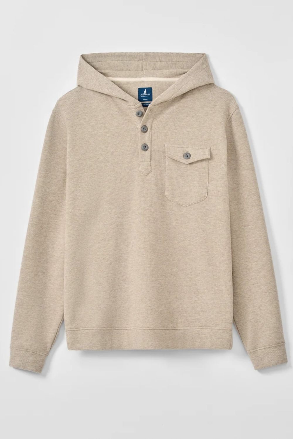 Broderick's Clothing Co. oatmeal heathered cotton-blend henley hoodie with button placket and chest pocket