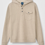 Broderick's Clothing Co. oatmeal heathered cotton-blend henley hoodie with button placket and chest pocket