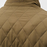 Broderick's Clothing Co. olive green diamond-quilted jacket with Johnnie-O logo embroidery on the collar