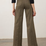 Back view of Broderick's Clothing Co. FDJ Olivia wide leg pants in olive green euro twill with pintuck detailing.