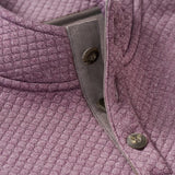 Broderick's Clothing Co. purple diamond knit henley pullover with alcantara suede placket and button detail