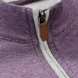 Broderick's Clothing Co. Johnnie-O Sully purple quarter-zip pullover with grey interior and leather zipper pull