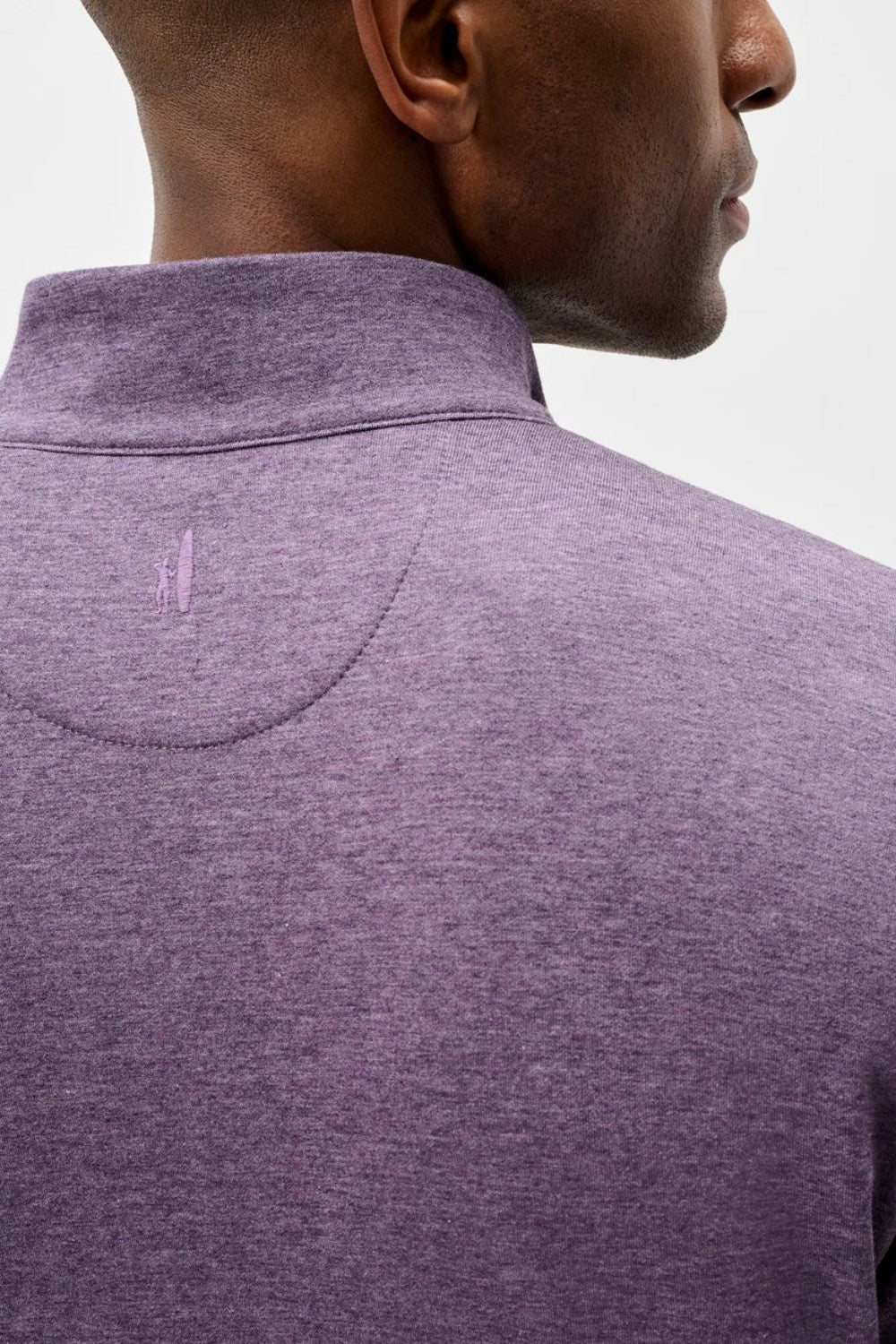 Broderick's Clothing Co. Johnnie-O Sully purple cotton-blend quarter-zip pullover back view with logo detail