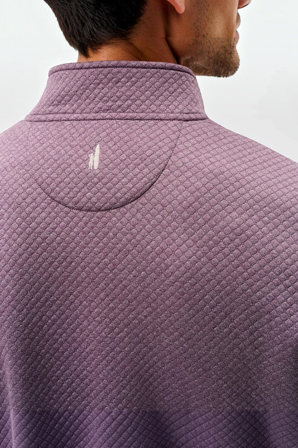 Broderick's Clothing Co. purple moratronic diamond knit henley pullover with back logo detail