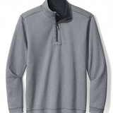Broderick's Clothing Co. Tommy Bahama reversible half-zip sweater in charcoal heather grey with a dark inner collar.