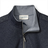 Broderick's Clothing Co. Tommy Bahama reversible half-zip sweater in charcoal heather with a silver zipper.