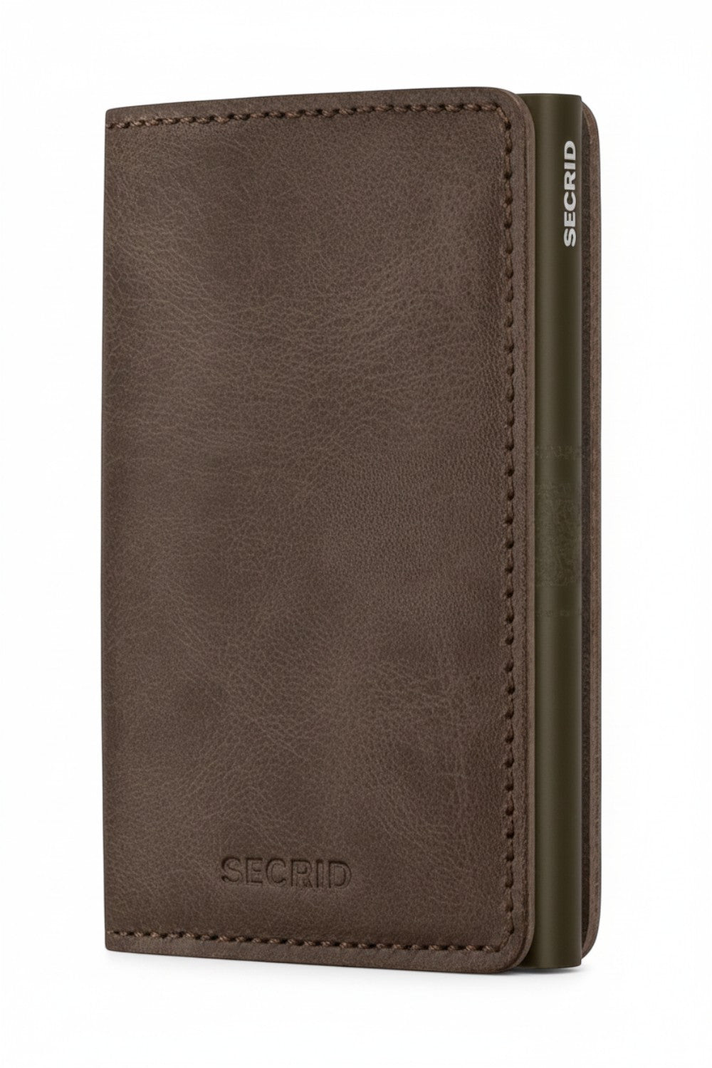 Broderick's Clothing Co. Secrid Slimwallet in vintage oak brown leather with an integrated aluminium card protector.