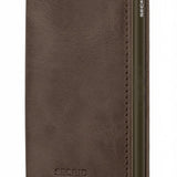 Broderick's Clothing Co. Secrid Slimwallet in vintage oak brown leather with an integrated aluminium card protector.