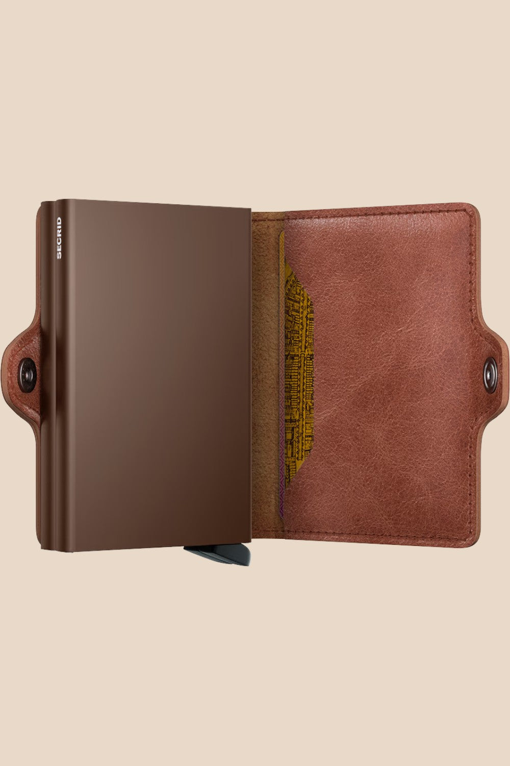 Broderick's Clothing Co. Secrid Twinwallet in vintage cognac-brown leather with double card protector mechanism