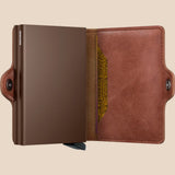 Broderick's Clothing Co. Secrid Twinwallet in vintage cognac-brown leather with double card protector mechanism