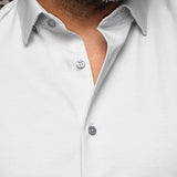 Broderick's Clothing Co. Au Noir Alexander silver knit long sleeve dress shirt with 360-degree stretch fabric.