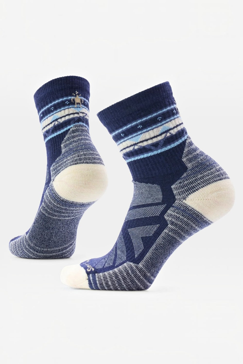 Broderick's Clothing Co. Smartwool women's navy blue merino wool hiking crew socks with zig zag pattern and cushioning