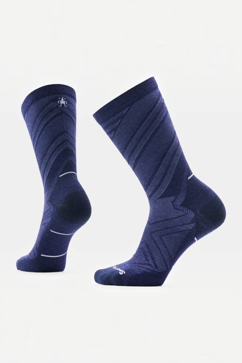 Broderick's Clothing Co. Smartwool men's navy blue merino wool crew running socks with patterned knit design