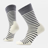 Broderick's Clothing Co. Smartwool women's crew socks featuring a black and white pin stripe pattern in Merino wool.